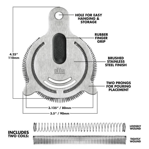 Piña Barware, Hawthornette Cocktailstrainer mit zwei Spiralen, Edelstahl poliert